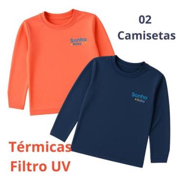 Imagem de Kit 02 Camisetas Térmicas Bebê Unissex - Sonho e Baby, Marinho com lar