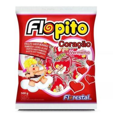 Imagem de Pirulito Coração Vermelho Flopito 500gr - Florestal - .