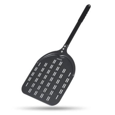 Imagem de VIKCOLEE Casca de pizza perfurada, 30,5 x 35,5 cm, retangular para virar pizza, espátula profissional de pizza de alumínio anodizado, 66 cm em geral