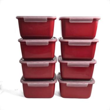 Imagem de Kit Pote de Plástico Marmita Tampa Com Trava Hermetico 1L Marmitas Fit