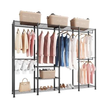 Imagem de VEVOR Suporte para roupas, guarda-roupa resistente, prateleiras ajustáveis com estrutura de aço, suporte para roupas com capacidade de carga de 499 kg com 4 varões de pendurar para quarto, loja de