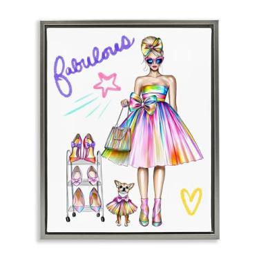 Imagem de Stupell Industries Fabulous Girl & Dog Arte de parede em tela flutuante com moldura preta, design de Jess Stempel, 53 x 43 cm
