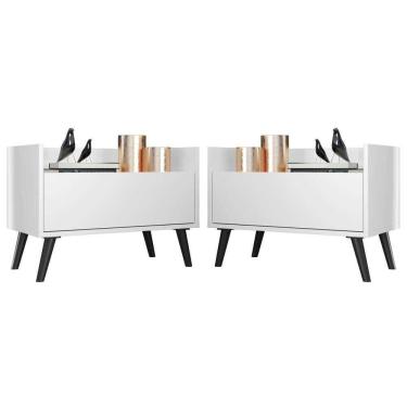 Imagem de Kit Com 2 Mesas De Cabeceira 60Cm Retrô Multimóveis V3633 Branca/Preta Branco/Preto