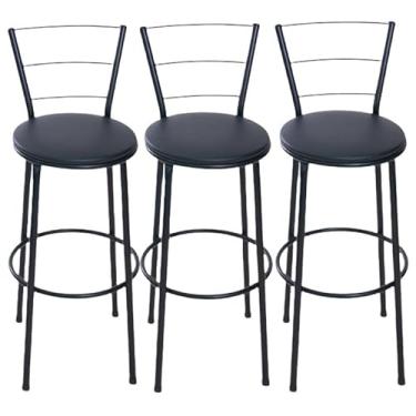 Imagem de 3 banquetas alta encosto 3 arame cozinha bancada gourmet (3.bq.alta.3.arame/preto)