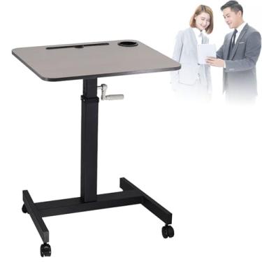 Imagem de HGTRH Mesa de pé móvel com 4 rodas, mesa ajustável em altura com manivela 59,5 * 51 cm Ajuste de altura 78-110 cm Rolamento 30 kg Monitor ergonômico para laptop