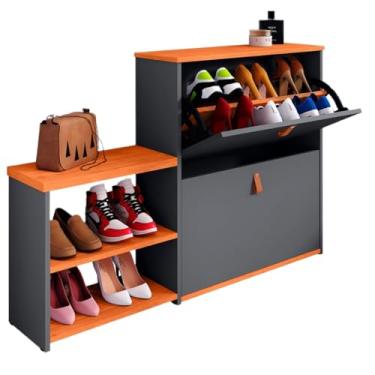 Imagem de Sapateira Organizadora Com Prateleira e Gaveta Basculante Hall de Entrada (Vitória Cinza com Freijó)