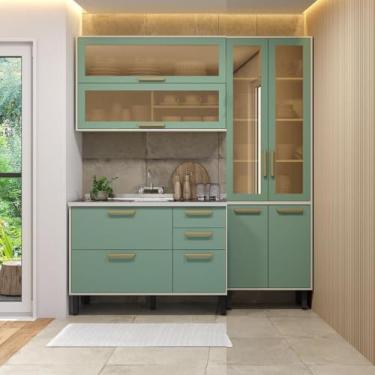 Imagem de Cozinha Compacta 3 Peças com Pia Bossa Nova Bertolini - Verde/branco