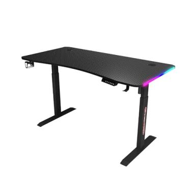 Imagem de Mesa de pé com altura ajustável com luzes, altura ajustável, mesa de trabalho de computador, mesa de escritório em casa com 3 funções de memória para trabalho e jogos