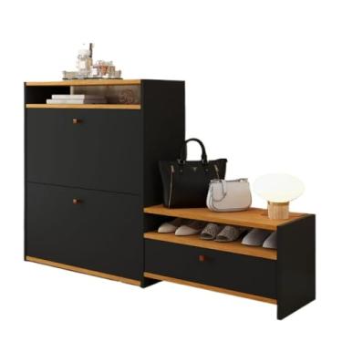 Imagem de Sapateira Organizadora Com Prateleira e Gaveta Basculante Hall de Entrada (Diamante Preto Com Nature)