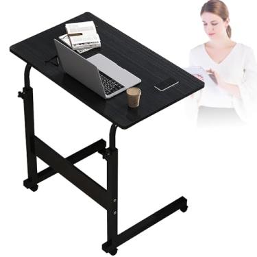 Imagem de HGTRH Mesa móvel para computador, mesa de rodinhas de altura ajustável com 4 rodas bloqueáveis 80 x 40 cm, ajuste de altura 70-90 cm, espessura da mesa de 12 mm, carrinho de mesa para laptop B