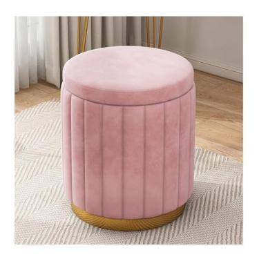 Imagem de HGTRH Banqueta de veludo com armazenamento, otomano redondo com estofado, pequeno lugar para quarto, sala de estar, descanso para os pés, quarto, banco de maquiagem, rosa