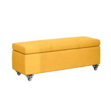 Imagem de Banco Otomano De Armazenamento Com Compartimento Oculto - Unidade De Armazenamento De Sapatos Baú Com Tampa Capacidade Banquinho Com Rodas(Yellow,40x40x40cm)