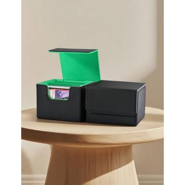 Imagem de Caixa de baralho MTG Commander, caixa de armazenamento de cartões colecionáveis comporta 100 cartas de manga dupla, adequada para cartões TCG/CCG/PTCG/EDH/Magic/Sport (preto e verde)