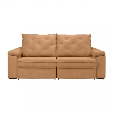 Imagem de Sofá Para Sala Reclinável Estofado Miami 210cm Boucle Mostarda Com Preto