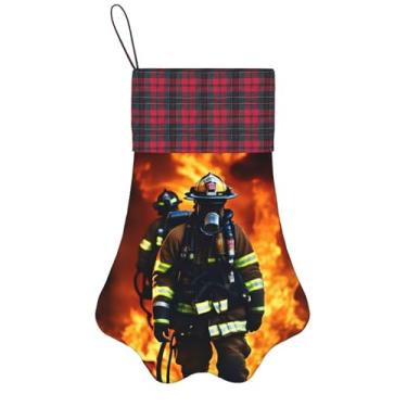 Imagem de SKKNT Meias de Natal com estampa de chamas de bombeiro, animais de estimação, decoração de Natal, cães, gatos, árvore, presente, conveniente