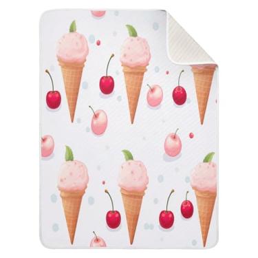 Imagem de Qilmy Cobertor de sorvete de cereja 76 x 101 cm, cobertor infantil de algodão macio para meninos e meninas, cobertor leve e quente para bebês e bebês recém-nascidos