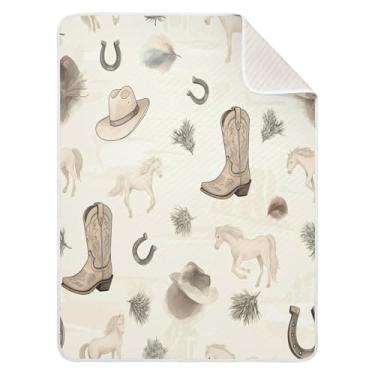 Imagem de Qilmy Cobertor de bebê Cowboy Element 76 x 101 cm, cobertor infantil de algodão macio para meninos e meninas, cobertor leve e quente para bebês de berço, carrinho de bebê, soneca, recém-nascido