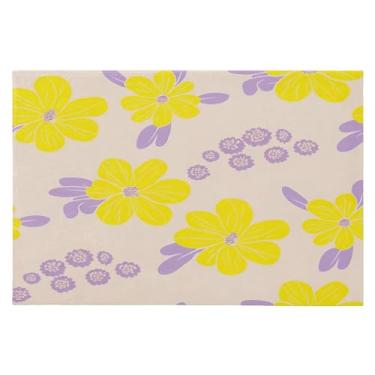Imagem de Wassud Tapete de porta de flor amarela 61 x 89 cm, tapete de área lavável antiderrapante com suporte de borracha, tapete macio e macio para sala de estar, quarto, entrada, entrada