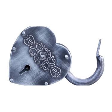 Imagem de Cadeado de coração antigo vintage com duas chaves de trabalho – Cadeado funcional decorativo (prata antiga)