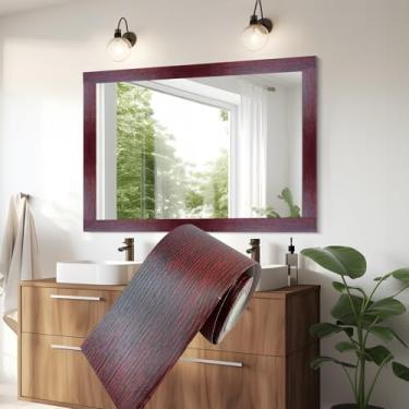 Imagem de YESUS Grão de madeira cinza escuro 3D 10 m moldura de papel de parede removível PVC à prova d'água para descascar e colar, decoração de parede de banheiro (vermelho, 5 cm x 998 cm)