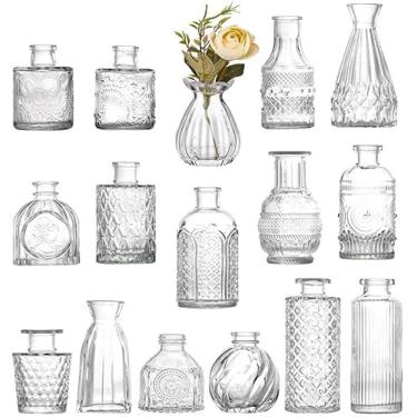 Imagem de Conjunto de vasos de vidro, mini vaso transparente de flores para decoração de mesa de centro de casamento, vasos pequenos vintage para quarto, casa, jantar, festa, mesa, decoração central