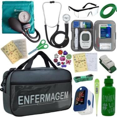 Imagem de Kit Enfermagem Completo Bolsa Estagio Aparelho Pressao Estetoscopio Es