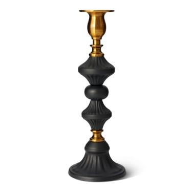 Imagem de FOLKOR LIFE Suporte de castiçal cônico de metal preto e dourado para decoração de mesa, suporte de vela preto decorativo, centros de mesa para lareira, sala de jantar, entradas, presente de