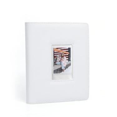 Imagem de Álbum de fotos com capa de poliuretano com janela de exibição, adequado para mini fotos instantâneas de 7,6 cm, cartões pequenos e papel fotográfico de 7,6 cm, branco A