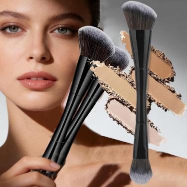 Imagem de 1 pincel de maquiagem de cabeça dupla, pincel de base angular, base redonda, ferramenta de maquiagem para mulheres (contorno, 20,5 x 4 cm)