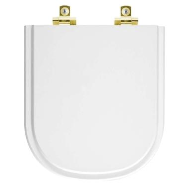 Imagem de Assento Sanitário Com Amortecedor Flox Branco Para Vaso Fiori Com Ferragem Dourada
