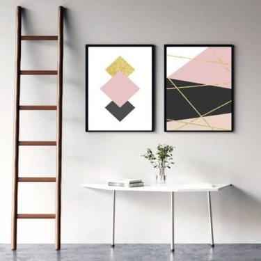 Imagem de Kit 2 Quadros Geométricos Rosa E Dourado 45X34Cm - Preta - Quadros On-