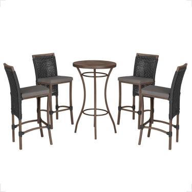 Imagem de Mesa Bistro E 4 Banquetas Roma Marrom Corda Náutica 11 Preta