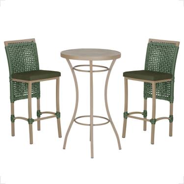 Imagem de Mesa Bistro E 2 Banquetas Roma Fendi Corda Náutica 13 Verde