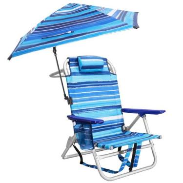 Imagem de Cadeira de praia, mochila PRETZI com guarda-chuva ajustável, azul
