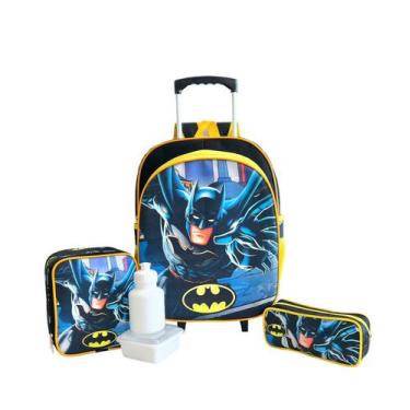 Imagem de Kit Mochila Infantil Escolar Batman Rodinhas G Lancheira F5