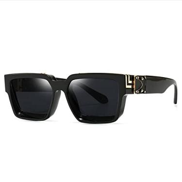 Imagem de Óculos de Sol Retangular Pequenos Mulheres Luxo Masculino Tons Retro Quadrado Preto Óculos de Sol Tendência Punk Óculos Para Masculino, Preto Ouro Preto, X