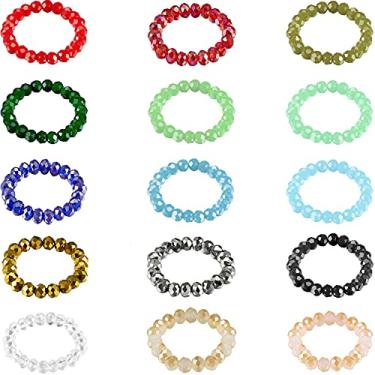 Imagem de 15 peças de anel elástico com contas boêmias, anel de cristal simples, vintage, feito à mão, anel elástico para a amizade das mulheres