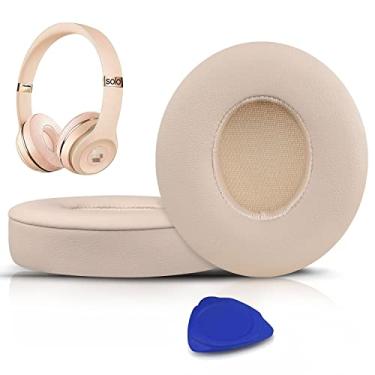 Imagem de SoloWIT Almofadas de substituição para Beats Solo 2 & Solo 3 fones de ouvido sem fio, Almofadas de orelha Solo2 Solo3 com couro de proteína macia, Espessura Adicionada-Ouro Cetim