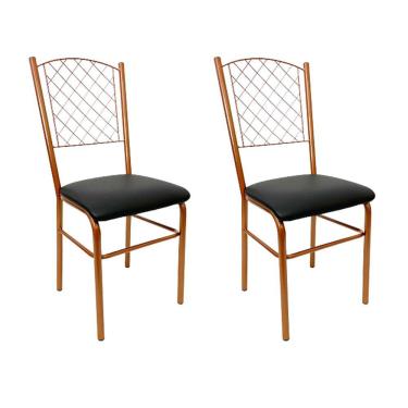 Imagem de Kit 2 Cadeiras para Cozinha reforçada cor Cobre assento preto encosto de grade
