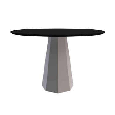 Imagem de mesa de jantar redonda com tampo de vidro isis preta e off white 120 cm