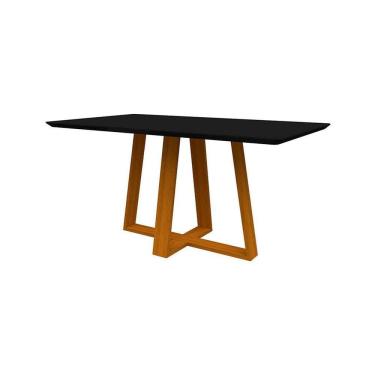 Imagem de mesa de jantar retangular com tampo de vidro lectus preta e ype 160 cm