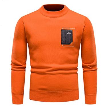 Imagem de Suéter masculino de gola alta slim túnica crochê quente tricô básico outono inverno 2024 Y2K, K-254 Laranja queimado, GG
