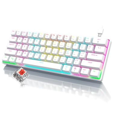 Imagem de RAZEAK Teclado portátil de 60%, mini teclado mecânico compacto de 61 teclas para PC/Mac Gamer comutável colorido retroiluminado - interruptor vermelho - branco