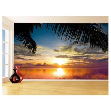 Imagem de Papel De Parede Praia Mar Coqueiro Por Do Sol 3,5M Npr307 - Você Decor