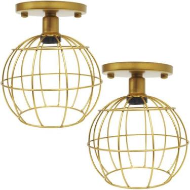 Imagem de 2 Lustres Teto Plafon Industrial Aramado Globo Retrô Luminária Sobrepo