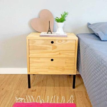 Imagem de Mesa Lateral Gaveteiro com pé Style de Ferro e Madeira Natural e Preto