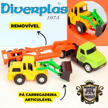 Imagem de Kit Carreta Plataforma 35CM Com Trator Plástico - Carrinhos De Brinque