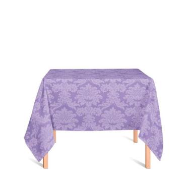 Imagem de Toalha de Mesa Quadrada em Tecido Jacquard Lilás Medalhão Tradicional 