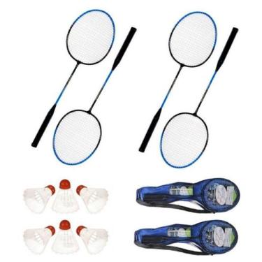 Imagem de Kit Badminton 12 Peças 4 Raquetes 6 Petecas 2 Bolsas Esporte Olimpico 