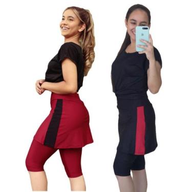 Imagem de Kit com 2 Shorts  Saia Fitness Moda evangélica - Flor do Cerrado, Pret